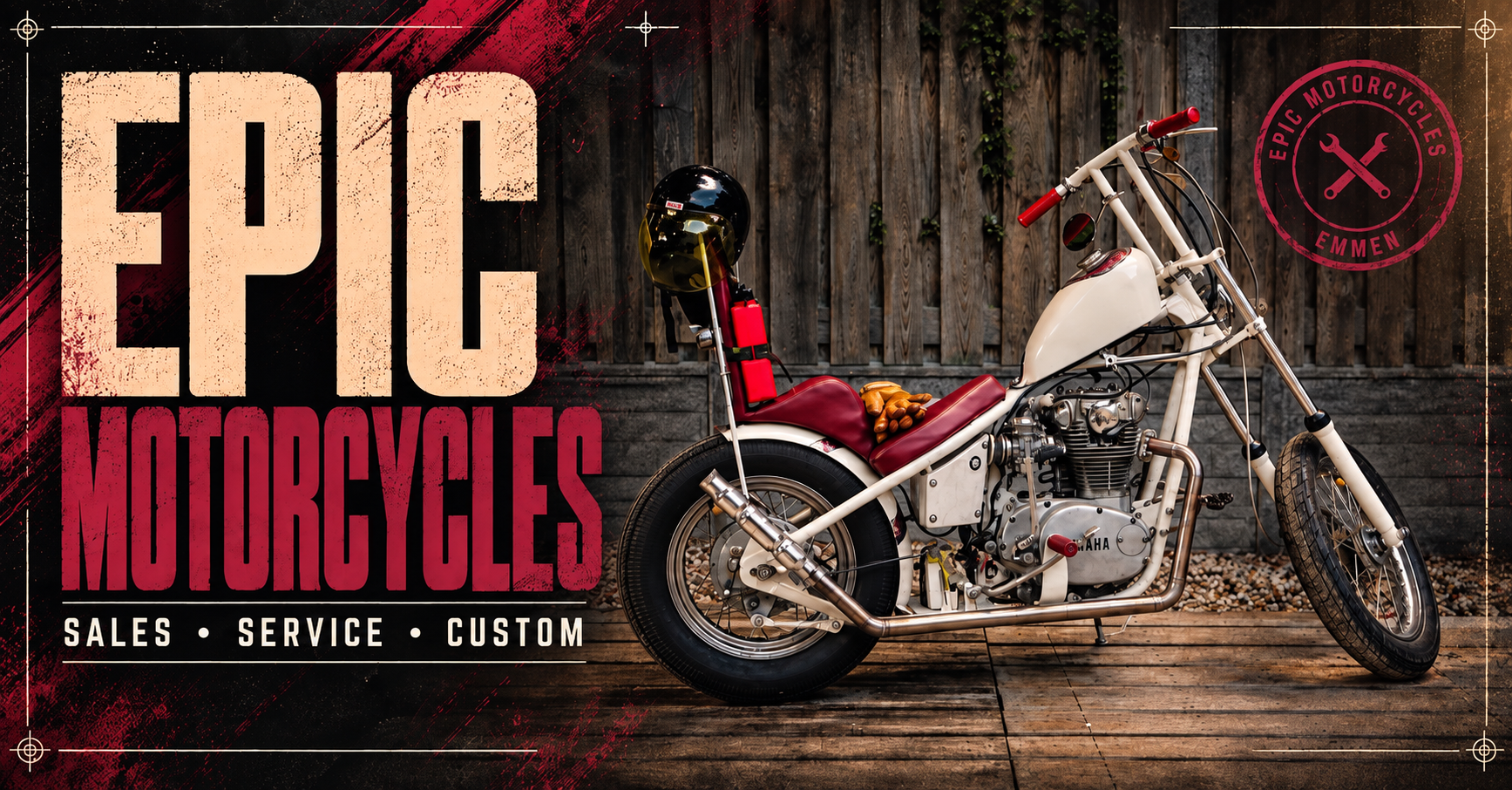 Epic Motorcycles — Sales, Service, Custom. De oorspronkelijke witte custom chopper van Epic Motorcycles.