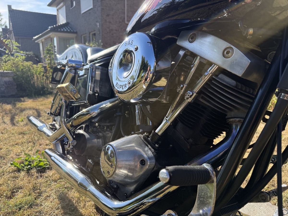 Detail van het Shovelhead 1340 cc motorblok